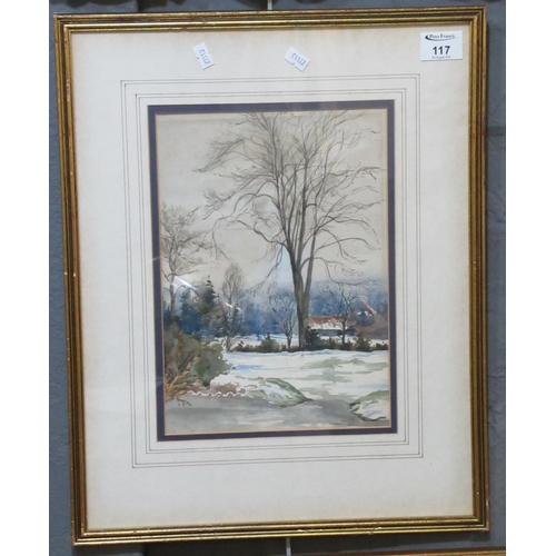 117 - British school (19th Century), winter scene, watercolours. 30 x 21cm approx, framed and glazed. 
(B.... 