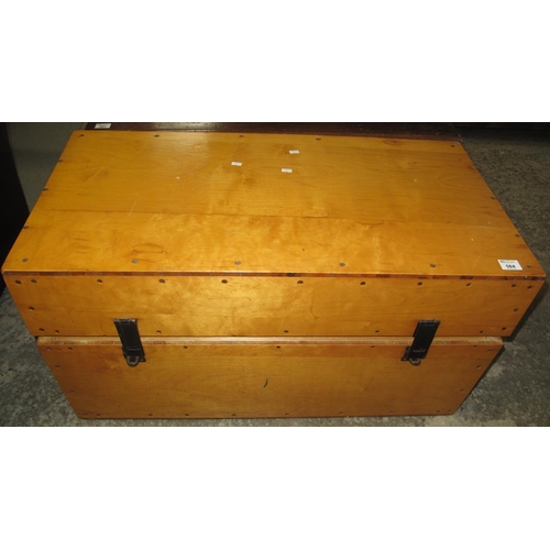 584 - Modern pine trunk of rectangular form with metal mounts.
(B.P. 21% + VAT)