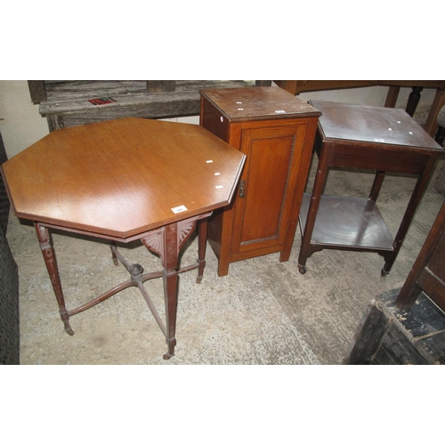 588 - Three furnishing items to include; an Edwardian octagonal occasional table, early 20th Century oak p... 