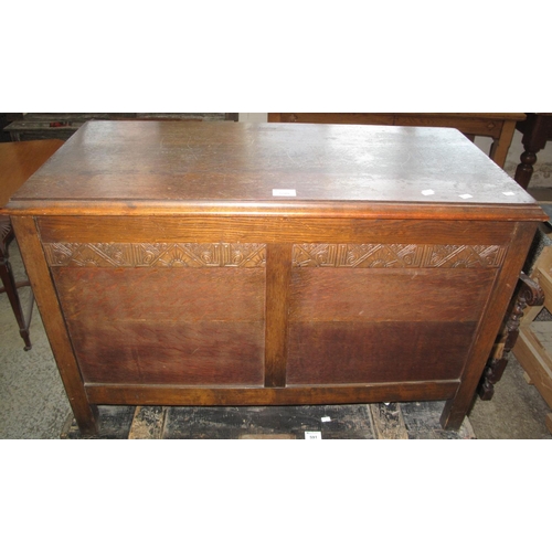 590 - Mid Century oak blanket box on stile feet. 
(B.P. 21% + VAT)