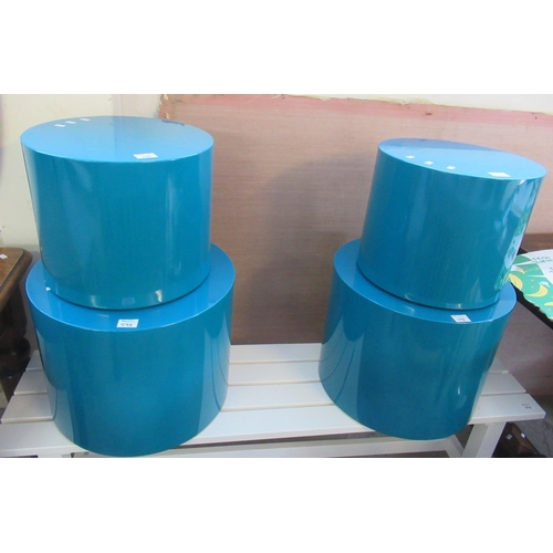 598 - Two pairs of contemporary Danetti blue gloss finish occasional side tables of cylindrical form, toge... 