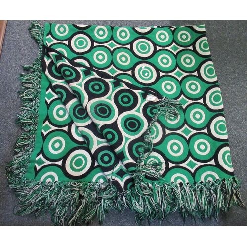 98 - Large mid Century green, black and cream tapestry fringed edged woollen bedspread. 
(B.P. 21% + VAT)