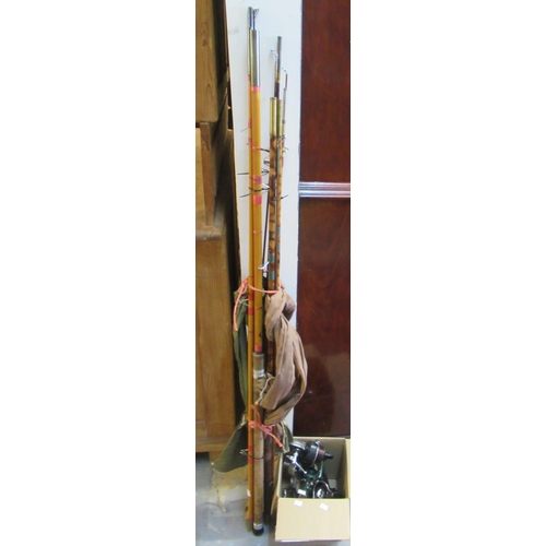 626 - Collection of vintage and other fishing rods, together with a box of fishing reels, Ryobi etc. 
(B.P... 