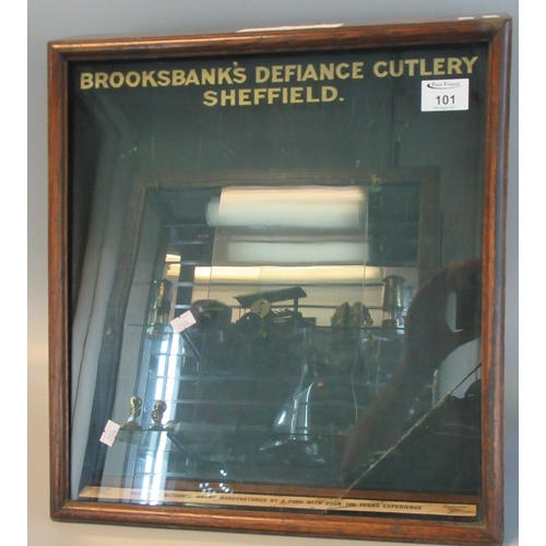101 - Brooks Banks Defiance cutlery Sheffield slop-fronted glazed counter display cabinet, 'Insist on Defi... 