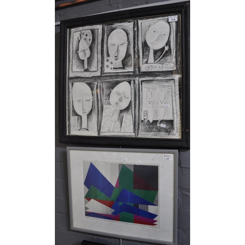114 - Lesley Daniels (20th century) portrait studies in charcoal, signed with initials, framed and glazed ... 