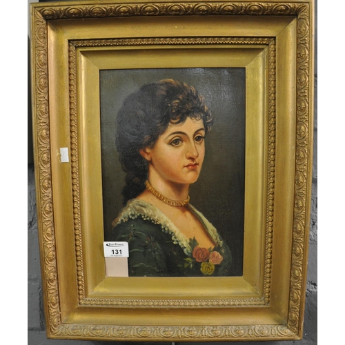 131 - British School late 19th century portrait of a young woman. Oils on canvas, framed. 32 x 22 cm appro... 