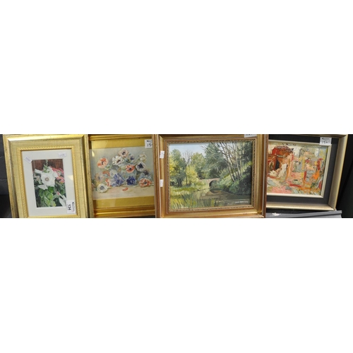 134 - Group of assorted furnishing pictures in oils etc. (4) All framed.
(B.P. 21% + VAT)
