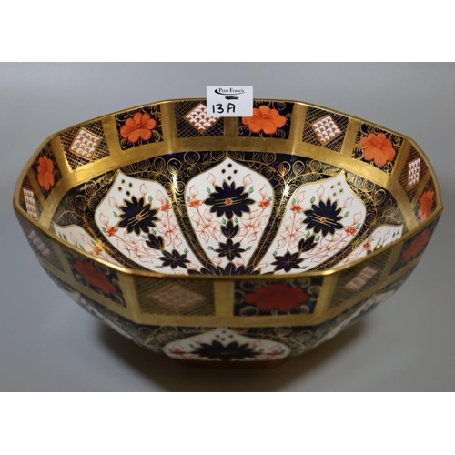 13A - Royal Crown Derby bone china Imari octagonal bowl, 29cm diameter approx. 
(B.P. 21% + VAT)