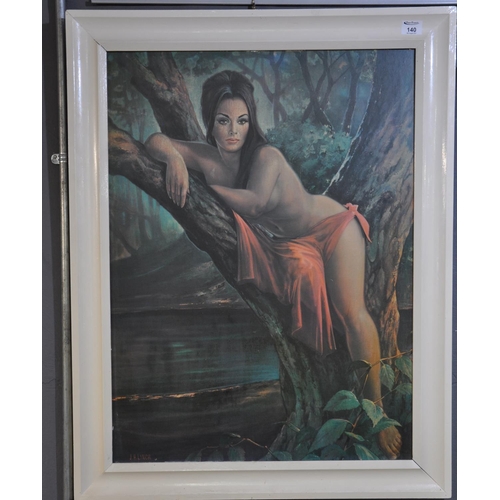 140 - After J F Lynch, girl on a branch 'The Woodland Goddess' , coloured print. 78 x 58 cm approx.
(B.P. ... 