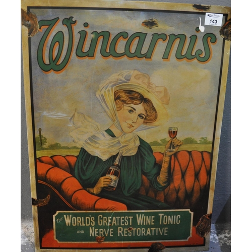 143 - Reproduction advertising sign 'Wincarnis The World's Greatest Wine Tonic and Nerve Restorative'. 60 ... 