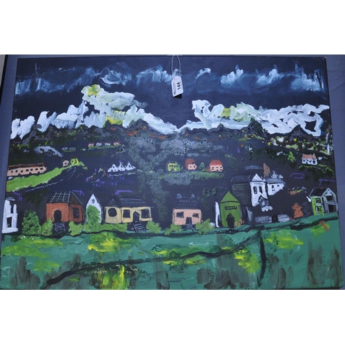 144 - Iorwg (Welsh school) naive study of a North Wales village. Oils on canvas. 50 x 70 cm approx.
(B.P. ... 