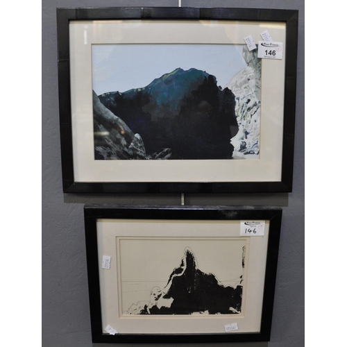 146 - Lawrence Fry (contemporary British), 'Flipper Rock' and 'Dark side of the Big Rock', monoprint in in... 