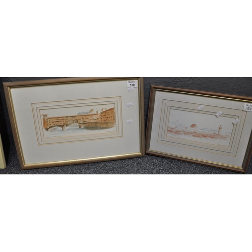 150 - Donala Jones, two studies of Florence, signed and dated '89, watercolours. 7.5 x 24 and 11.5 x 28cm ... 