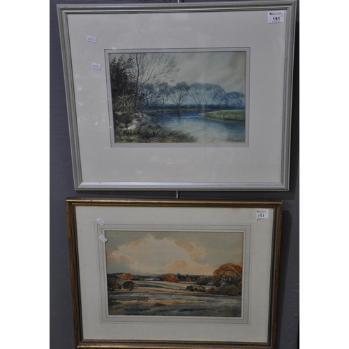 151 - P T Norris, river landscapes. Water colours, signed. 24 x 33 cm approx. Together with another Wyn Ha... 