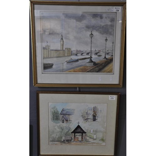 154 - Church and Litchgate studies in water colours. Signed Hillary Jarvis. 27 x 35 cm approx. Framed (2)
... 