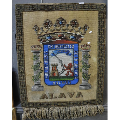 156 - Probably 19th Century tapestry heraldic banner, 'Alava'. 80 x 68cm approx. 
(B.P. 21% + VAT)