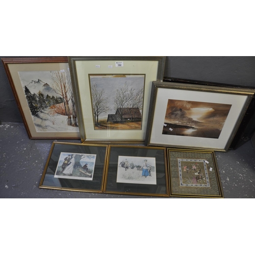 162 - Collection of assorted furnishing pictures prints, watercolours, landscapes, seascapes, cartoon stud... 