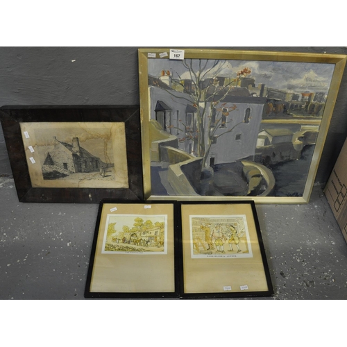 167 - Group of assorted furnishing pictures to include a skyline study in oils.
(B.P. 21% + VAT)