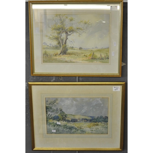 169 - Margaret Dempsey, landscape with oak tree in watercolours, signed. 29 x 36 cm approx. Together with ... 