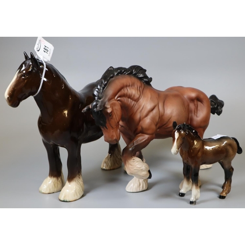 181 - Beswick model of a shire horse, together with another Beswick foal and a Beswick-style shire horse. ... 