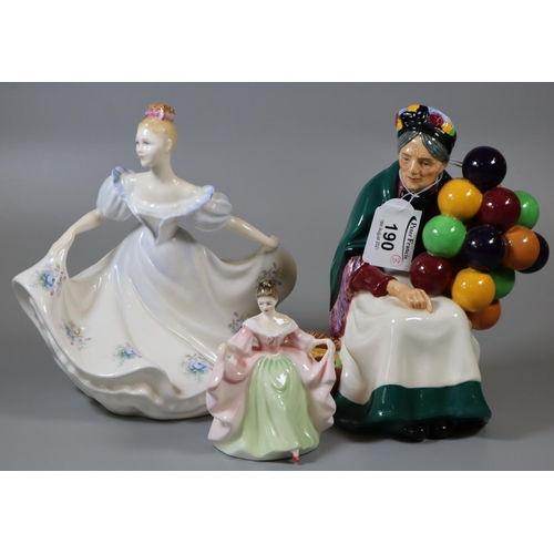 190 - Royal Doulton bone china figurine 'The Balloon Seller' HN1316, together with another Royal Doulton b... 