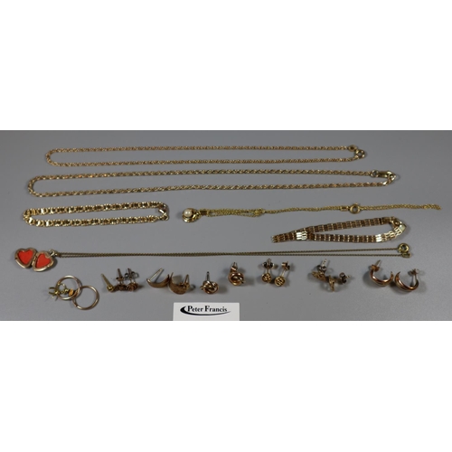 254 - Bag of 9ct gold chains and bracelets weighing approximately 21g, together with some other gold items... 