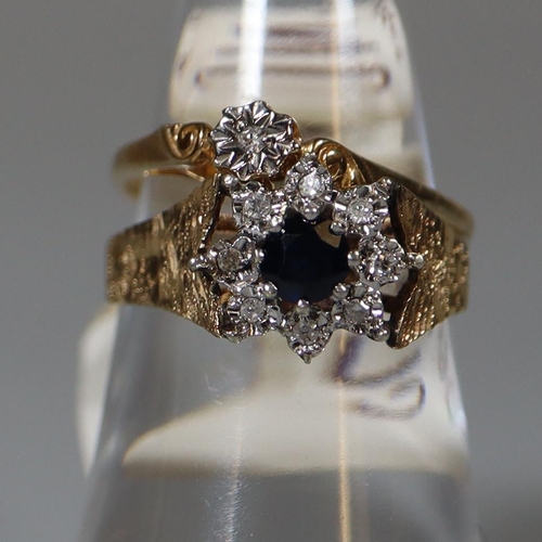 258 - 9ct gold diamond solitaire ring in illusion setting, ring size L&1/2.  Together with a 9ct gold sapp... 