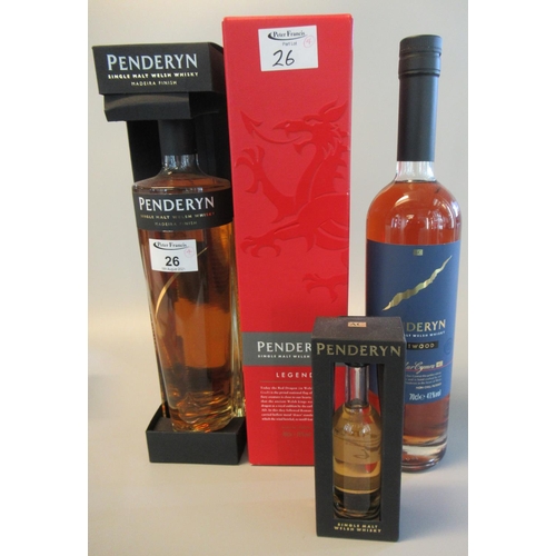 26 - Collection of Penderyn whiskies to include; Legend, Portwood, Madeira finish and a miniature single ... 