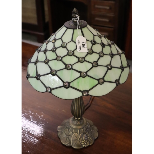 297 - Modern Tiffany style table lamp having green shade on a bronzed finish base. 
(B.P. 21% + VAT)