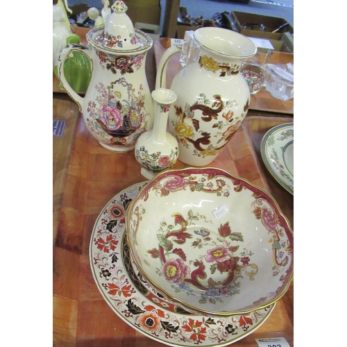 303 - Tray of various Mason's Ironstone items to include; a 'Mandalay red' pedestal bowl, a 'Brocade' coff... 