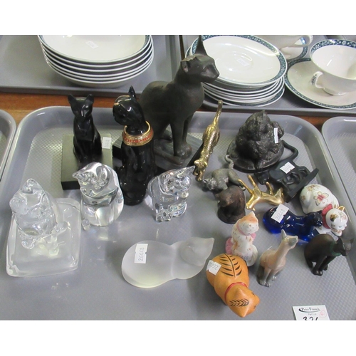 326 - Three trays of cat studies to include; various Beswick Siamese cats, ceramic 'animal classics', glas... 