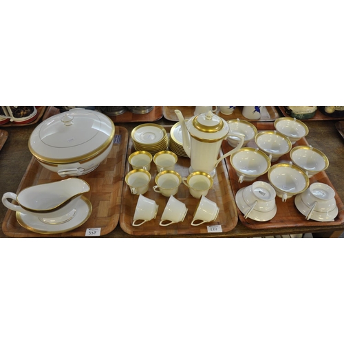 337 - Three trays of Royal Worcester fine bone china comprising: cream and gilt edged coffee set, soup tur... 