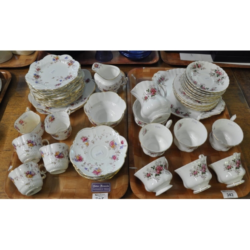 343 - Two trays comprising Royal Albert 'Lavender Rose' part teaware with six cups, seven saucers, four si... 