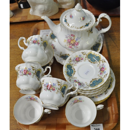 344 - Tray of Royal Albert 'Berkley' design tea set comprising: teapot, jug and basin, six cups and saucer... 