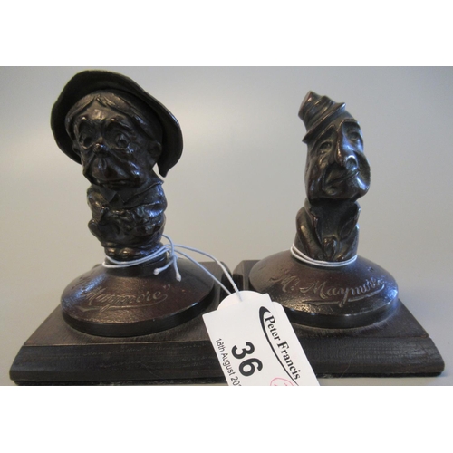 36 - Pair of patinated bronze paperweight figures in the form of Dickensian characters, Mr & Mrs Maymore,... 