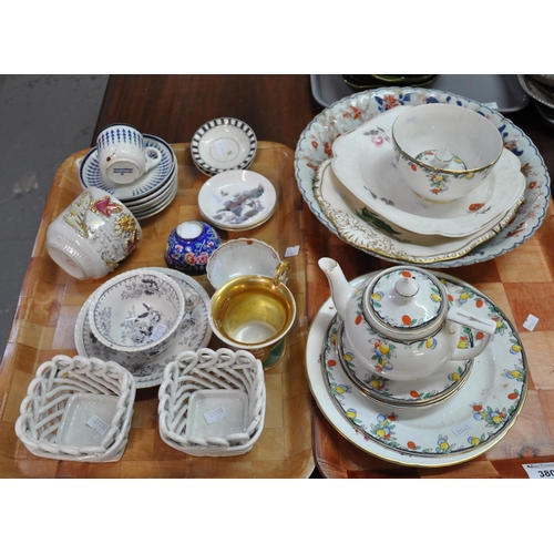 380 - Two trays of assorted china to include: Wetley part teaset decorated with fruits, large Japanese 'Im... 