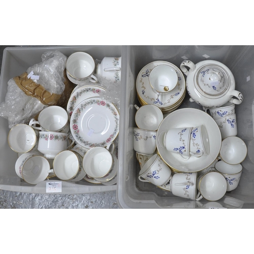 416 - Two boxes of china part teaware: one gilt edged with pretty pastel, floral decoration, the other cre... 