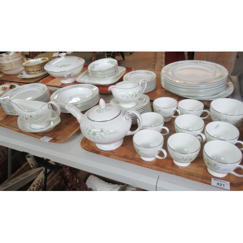 421 - Four trays of Wedgwood bone china 'Westbury' R4410 tea and dinnerware items to include; cups, saucer... 