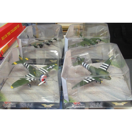 448 - Four corgi WWII legends diecast model planes in original packaging to include P-47D Thunderbolt, Bow... 