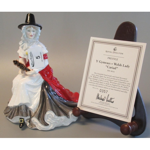 5 - Royal Doulton Prestige Y Gymraes - Welsh Lady 'Cariad', HN4816, limited edition figurine 357/950, wi... 