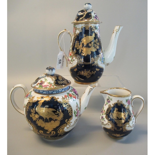 58 - Booth's china bachelor's teapot, cream jug and coffee pot in 18th Century design, decorated with flo... 