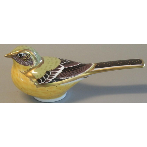 6 - Royal Crown Derby china paperweight in the form of a yellow wagtail with gold stopper, in original b... 