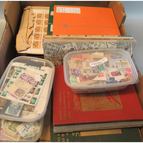 70 - Box with all world collection of stamps in albums, stockbooks, plastic boxes and tin 100's of stamps... 