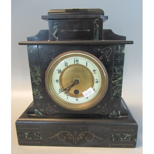 95 - Late 19th/early 20th century veined marble architectural mantel clock. 27cm high approx.
(B.P. 21% +... 