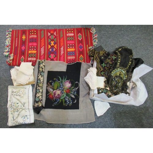 122A - Box containing various fabric offcuts and other fabric items to include; some Victorian/Edwardian em... 