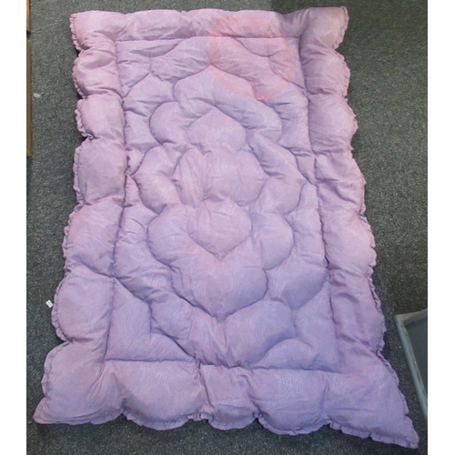123 - Purple floral pattern quilted bed cover or throw with 'Lansdowne quilt Company, Worcester' label. 10... 