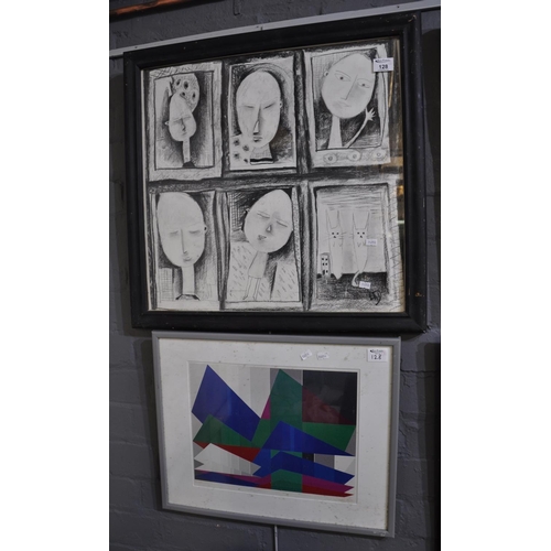 128 - Lesley Daniels (20th century) portrait studies in charcoal, signed with initials, framed and glazed ... 