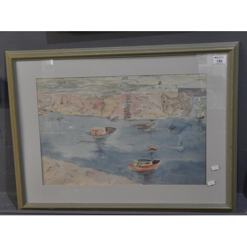 150 - Mediterranean school, fishing boats in a rocky cove, unsigned, watercolours. 37 x 54cm approx, frame... 