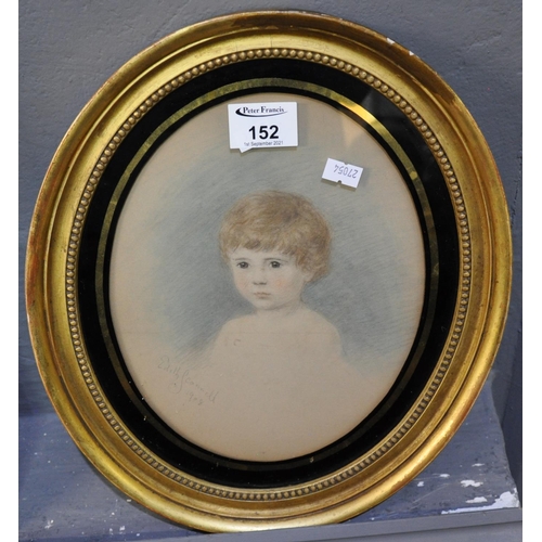 152 - Edith S Connell (British early 20th Century), portrait of a little child, signed and dated 1908, wat... 