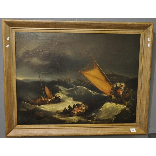 154 - 19th Century British marine school, dramatic scene of sailing vessels attempting rescues in a storm,... 